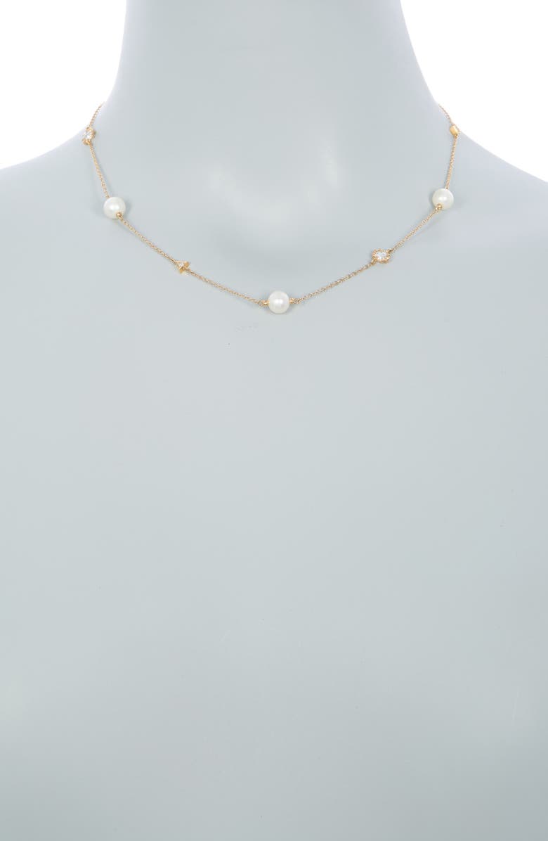 Anzie 14K Gold Cleo 7-8mm Cultured Pearl & Stone Necklace, Alternate, color, White/ Gold