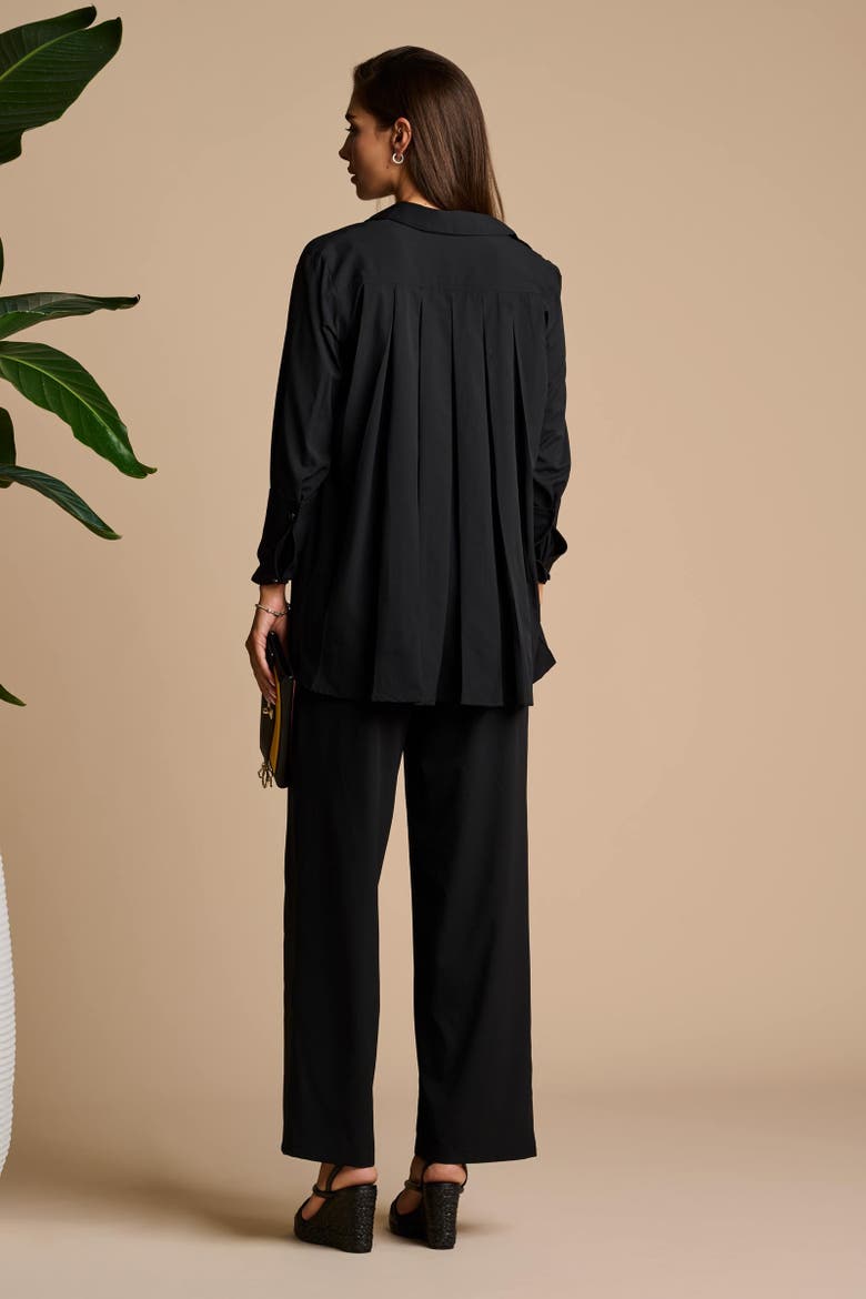 Rhodes Pleated Back Pleated Shirt with Long Sleeves, UPF 50+ Sun Protection, Alternate, color, Black
