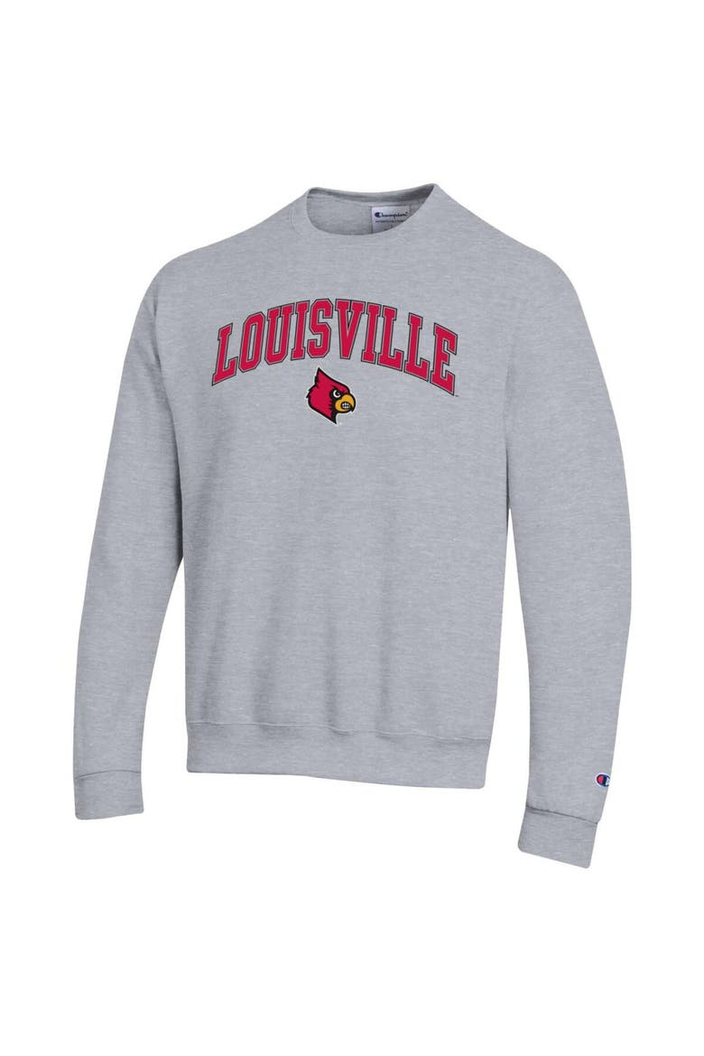 Men's Champion  Heather Gray Louisville Cardinals Arch Over Logo Pullover Sweatshirt, Alternate, color, Heather Gray