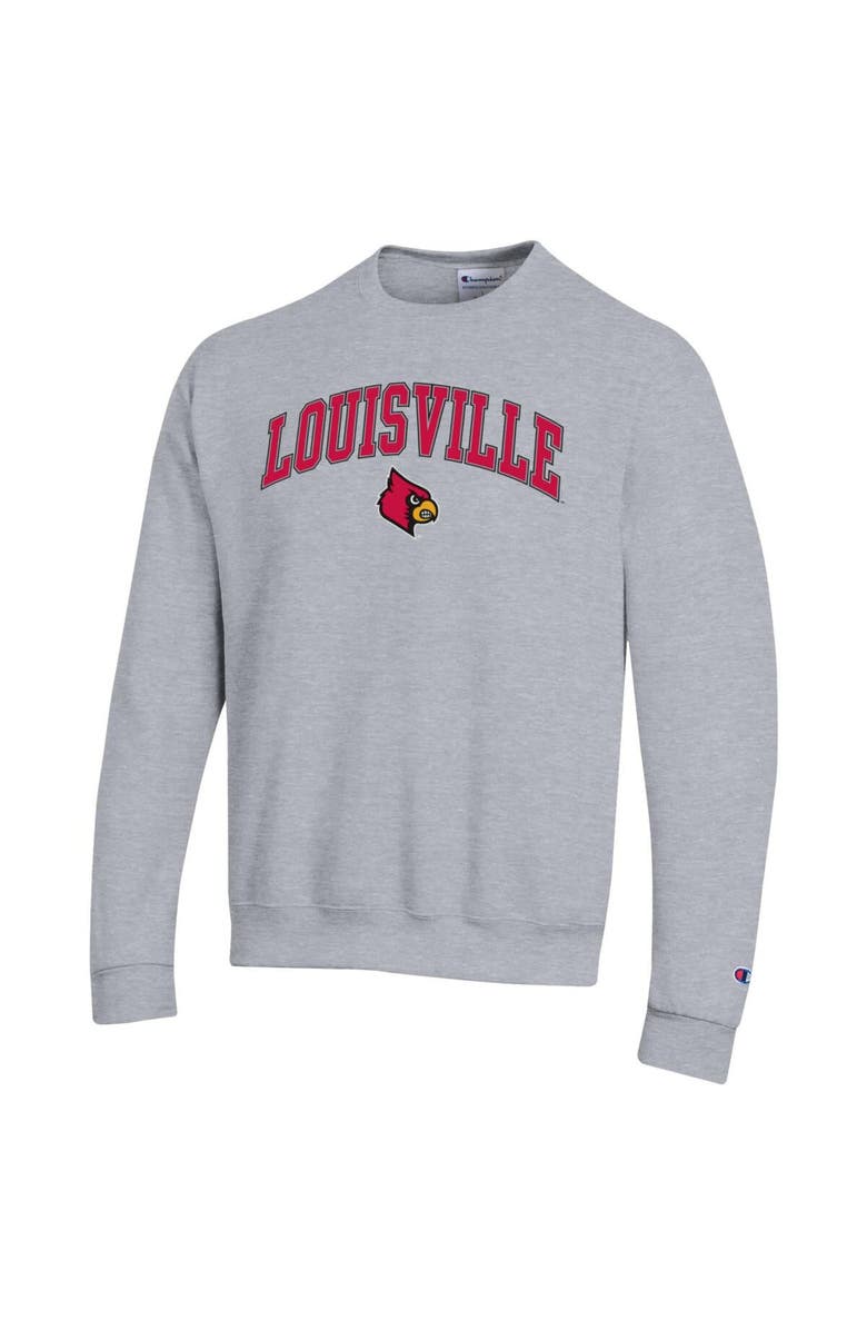 Champion Men's Champion  Heather Gray Louisville Cardinals Arch Over Logo Pullover Sweatshirt, Alternate, color, Heather Gray