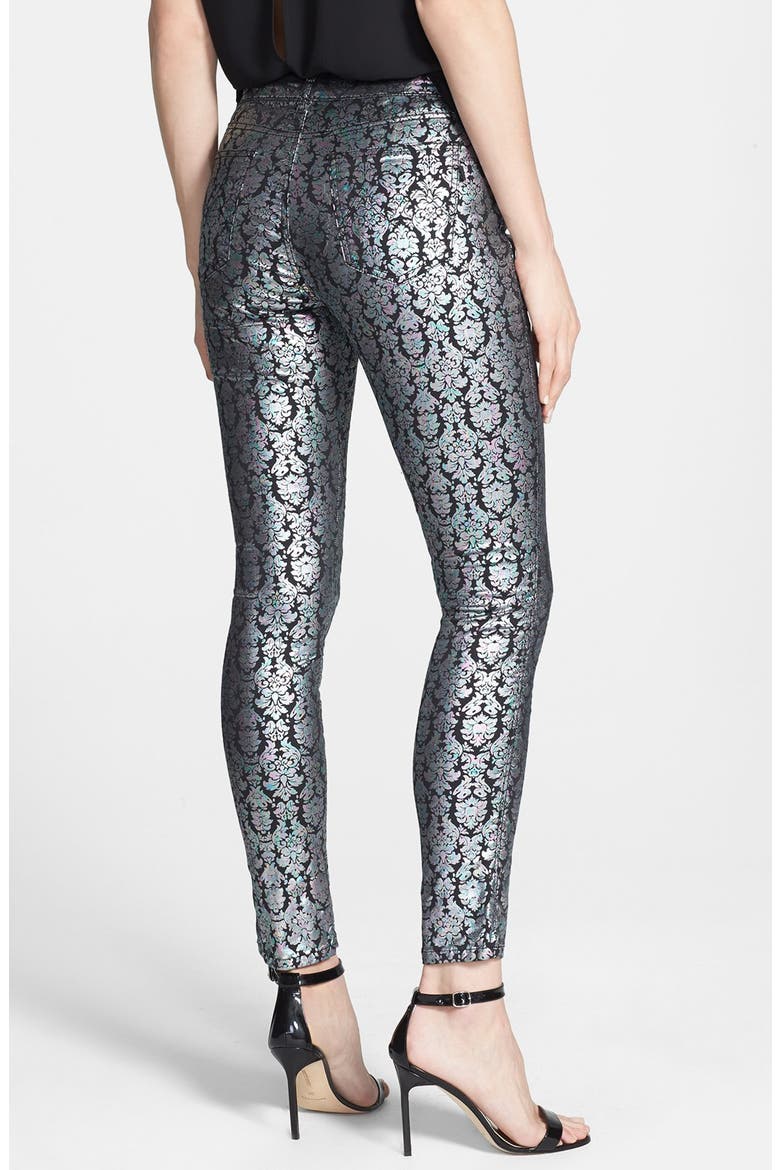 'Petrol' Metallic Print Skinny Pants, Alternate, color, MULTI