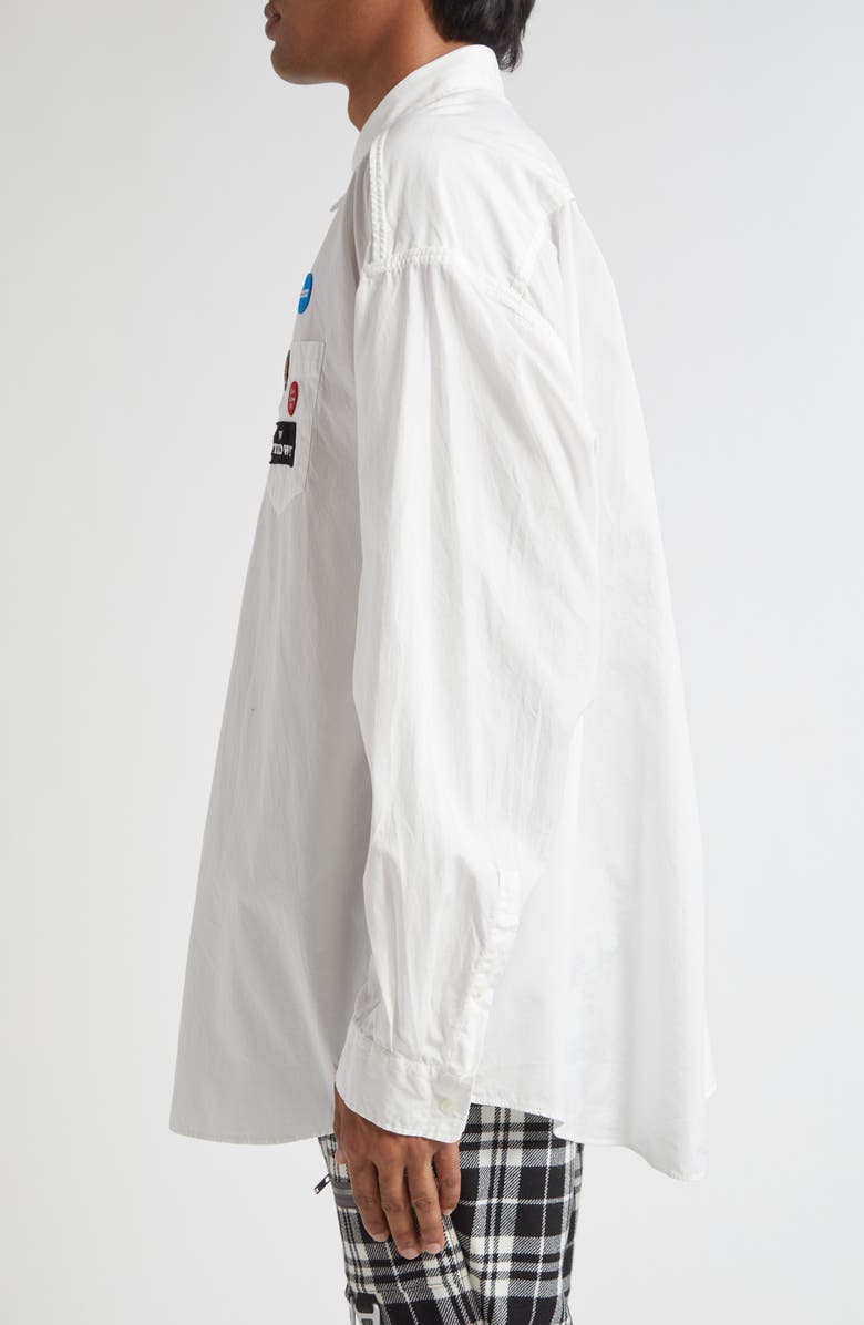Undercover Embroidered Patch Button-Up Shirt, Alternate, color, White