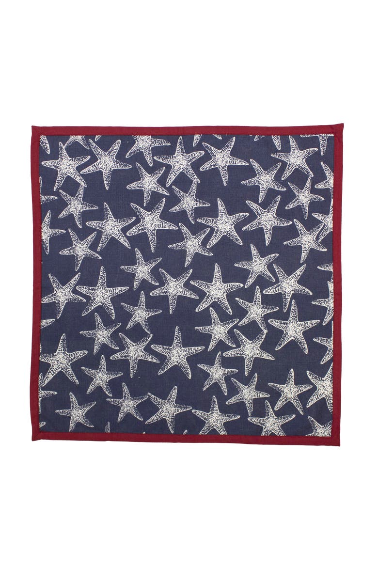 Red White & Blue Starfish Set of 4 Cloth Napkins, Main, color, Blue