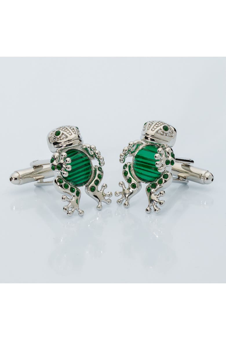 Emerald Frog Prince Crystal Cufflinks, Alternate, color, Green