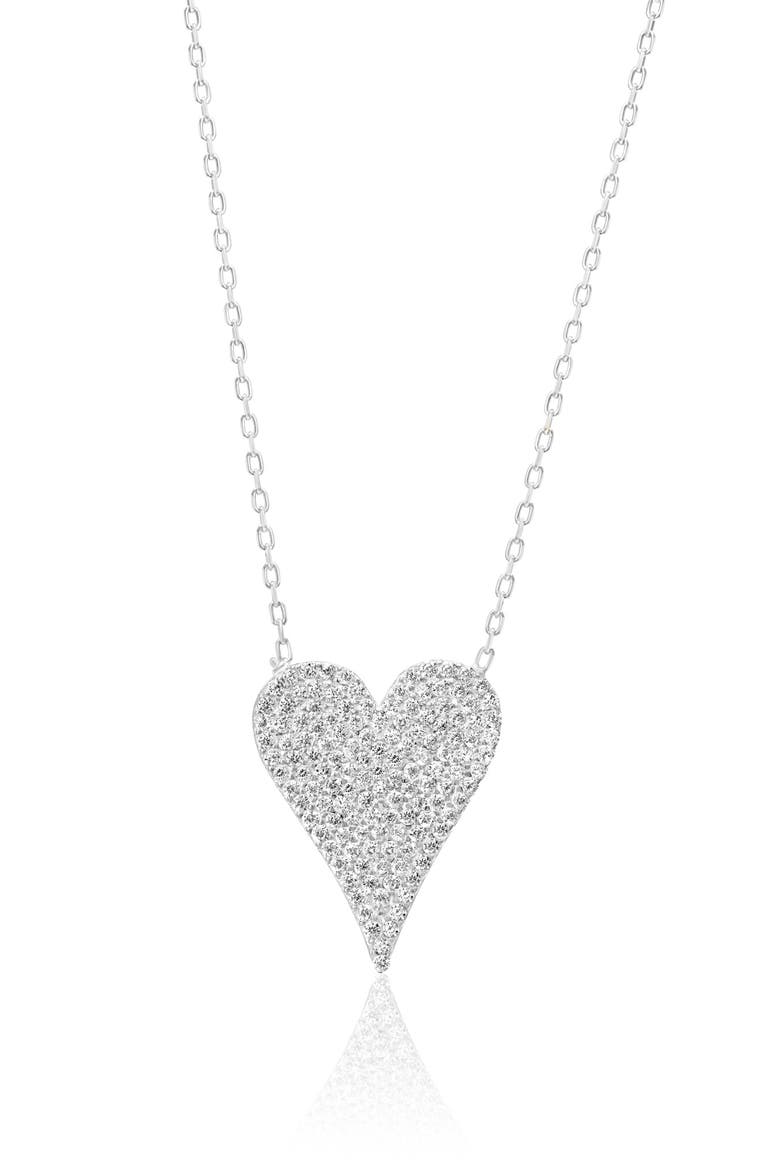 Small Pavé Heart Pendant Necklace, Main, color, SILVER