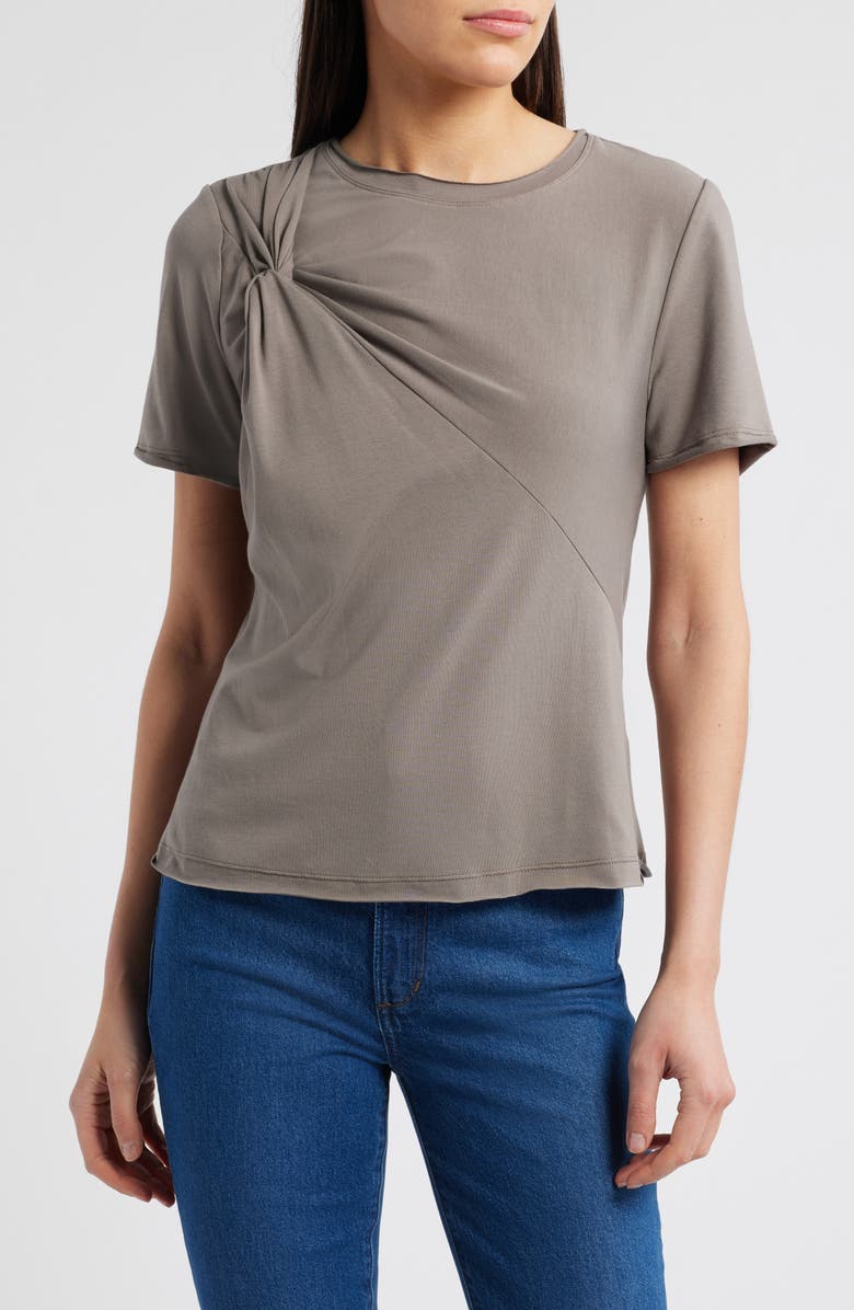 Wit & Wisdom Twist Front Stretch Cotton Modal T-Shirt, Main, color, Oyster Mushroom