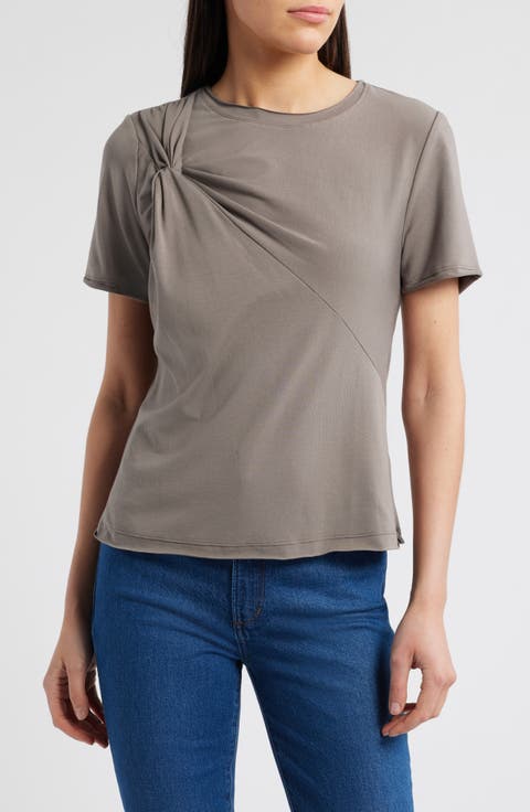 Twist Front Stretch Cotton Modal T-Shirt