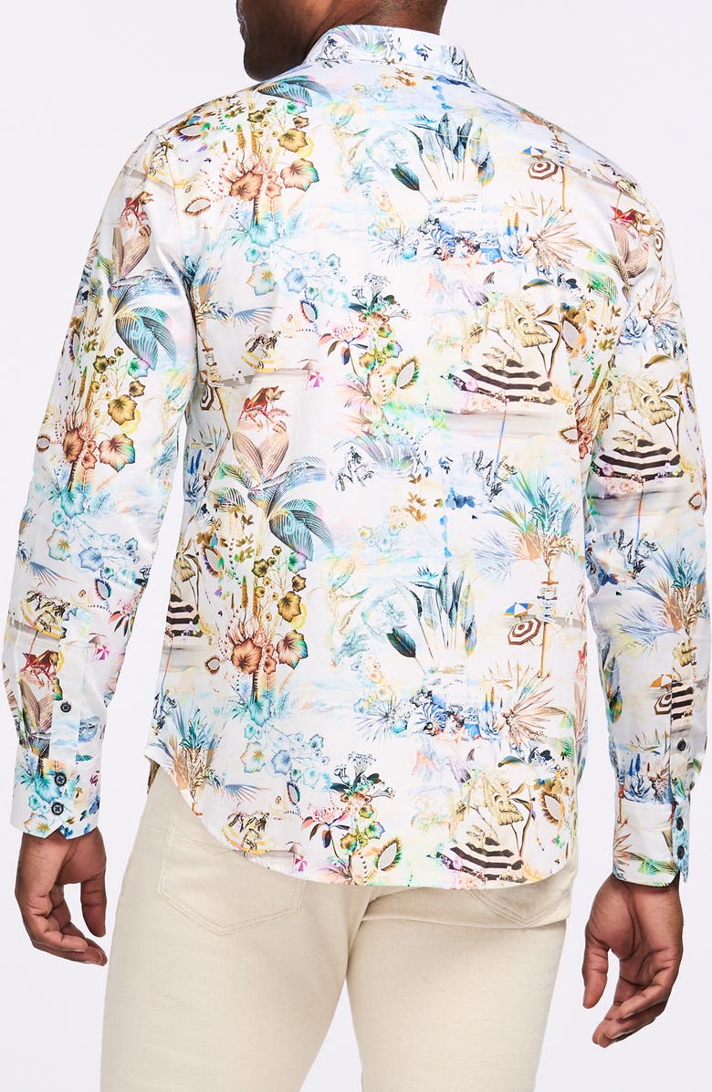 Robert Graham Floral Print Cotton Button-Up Shirt, Alternate, color, White Multi
