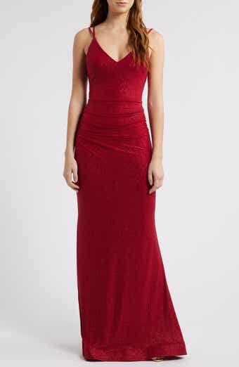 CITY STUDIO Glitter Strappy Horsehair Hem Gown