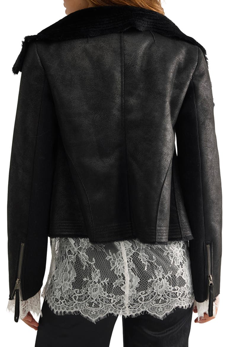 Fourline Faux Leather Jacket with Faux Shearling Lining, Alternate, color, BLACK