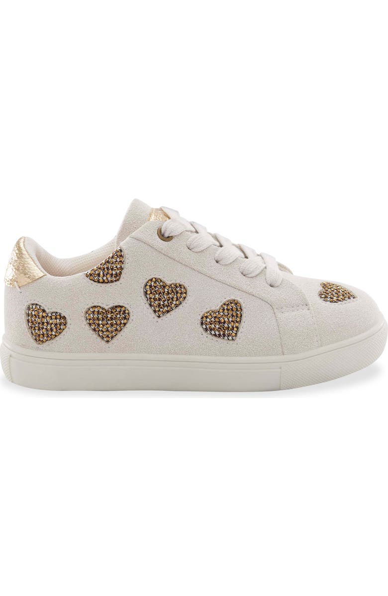 Kurt Geiger London Kids' Mini Lane Love Crystal Heart Sneaker, Alternate, color, Bone/ Gold