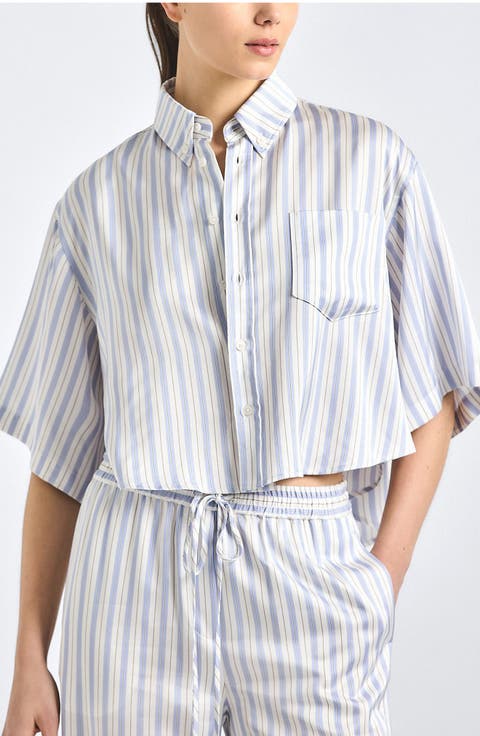 Ember Crop Stripe Button-Up Shirt
