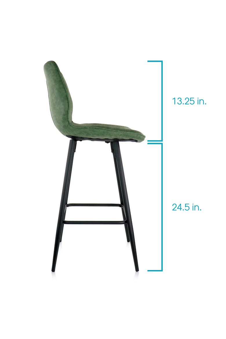 2 Piece Faux Leather Bar Chair with Metal Legs, Alternate, color, Green