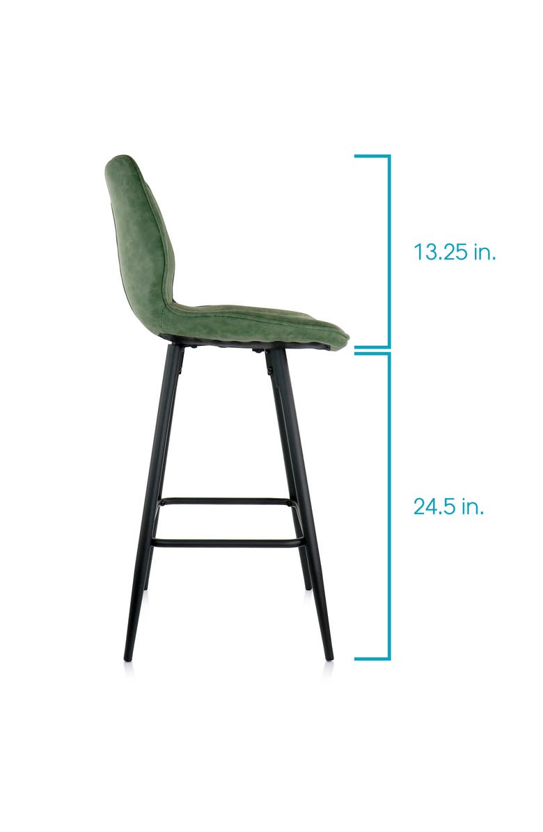 Elama 2 Piece Faux Leather Bar Chair with Metal Legs, Alternate, color, Green
