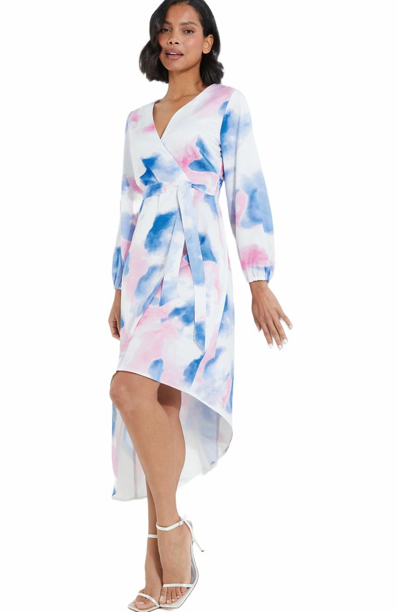 QUIZ Satin Asymmetric Wrap Dress, Main, color, Multi