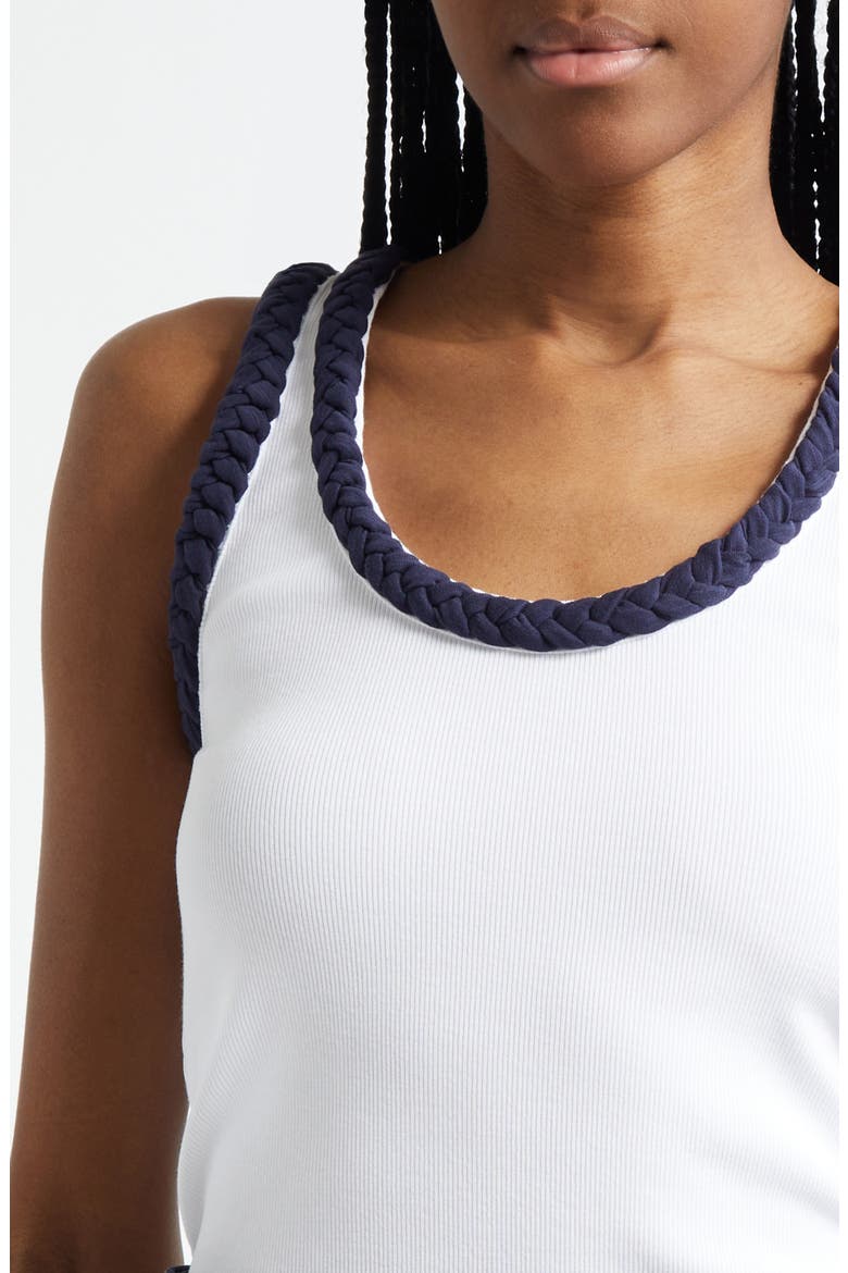Braided Trim Stretch Cotton Tank, Alternate, color, WHITE/ NAVY