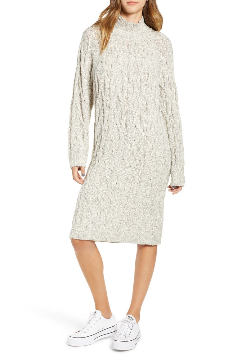Cable Knit Sweater Dress, Main, color, GREY PEARL MARL