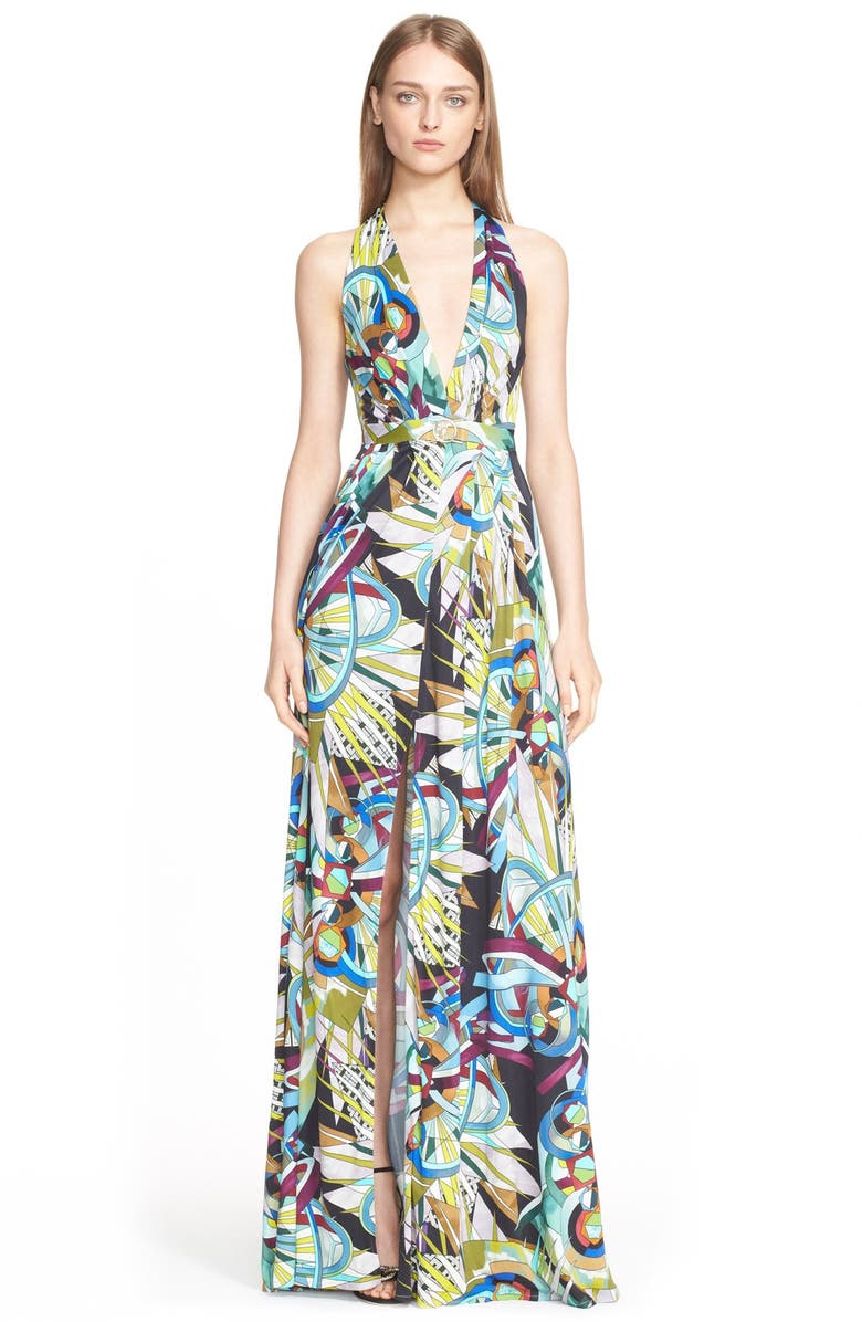 Versace Collection Open Back Print Jersey Maxi Dress, Main, color, 