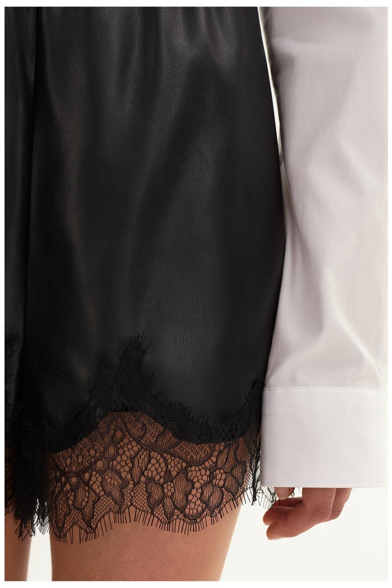 FARAH | Lace Faux Leather Short, Alternate, color, Black