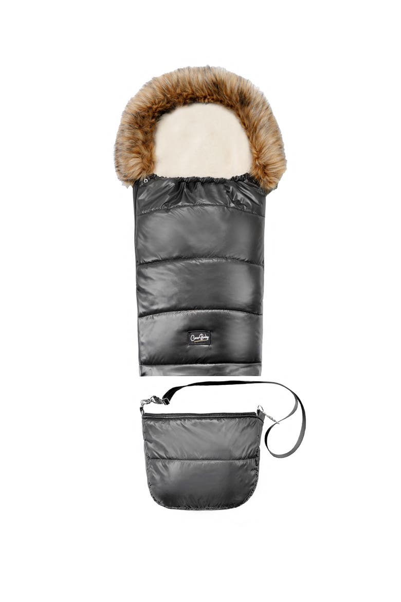 Premium Wool Adjustable Footmuff, Alternate, color, Beige Wool in Pastel Black