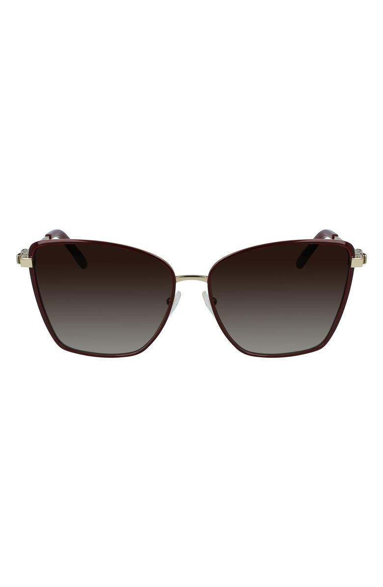 FERRAGAMO Vara 59mm Rectangular Sunglasses, Main, color, Gold/ Burgundy