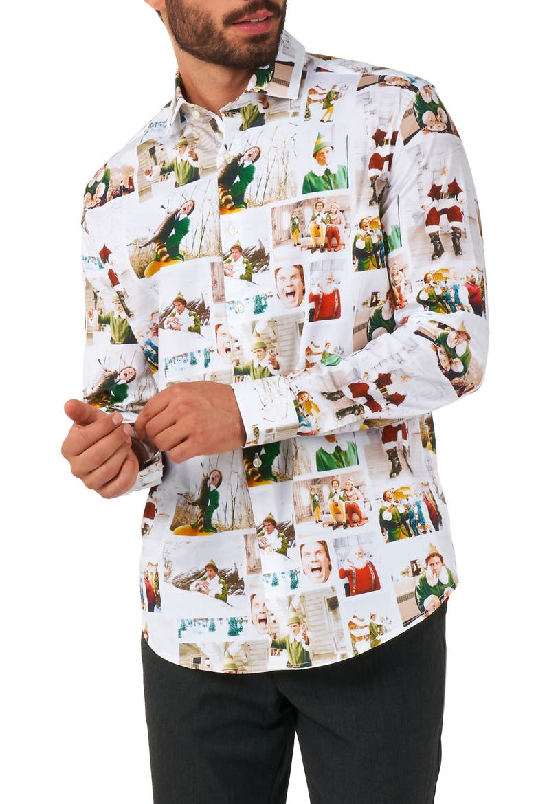 Elf Print Dress Shirt, Main, color, WHITE
