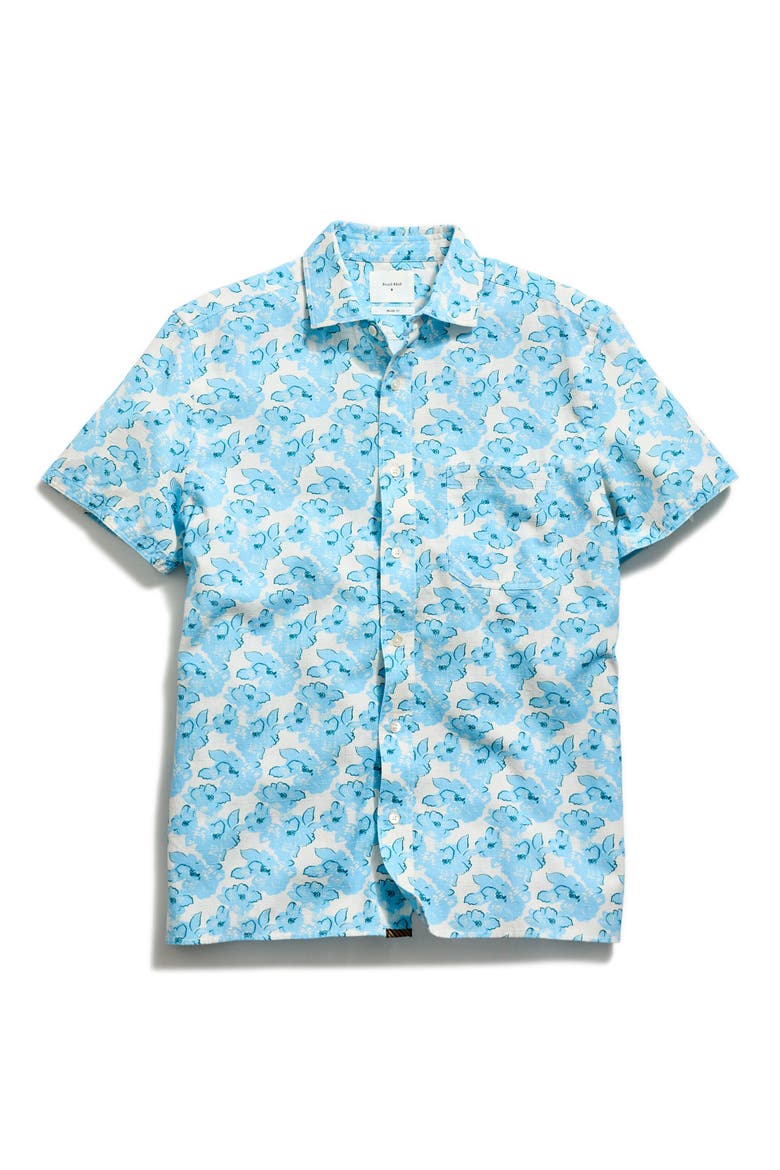Painted Floral Short Sleeve Cotton Ripstop Button-Up Shirt, Alternate, color, SKY BLUE MULTI