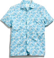 Billy Reid Painted Floral Short Sleeve Cotton Ripstop Button-Up Shirt