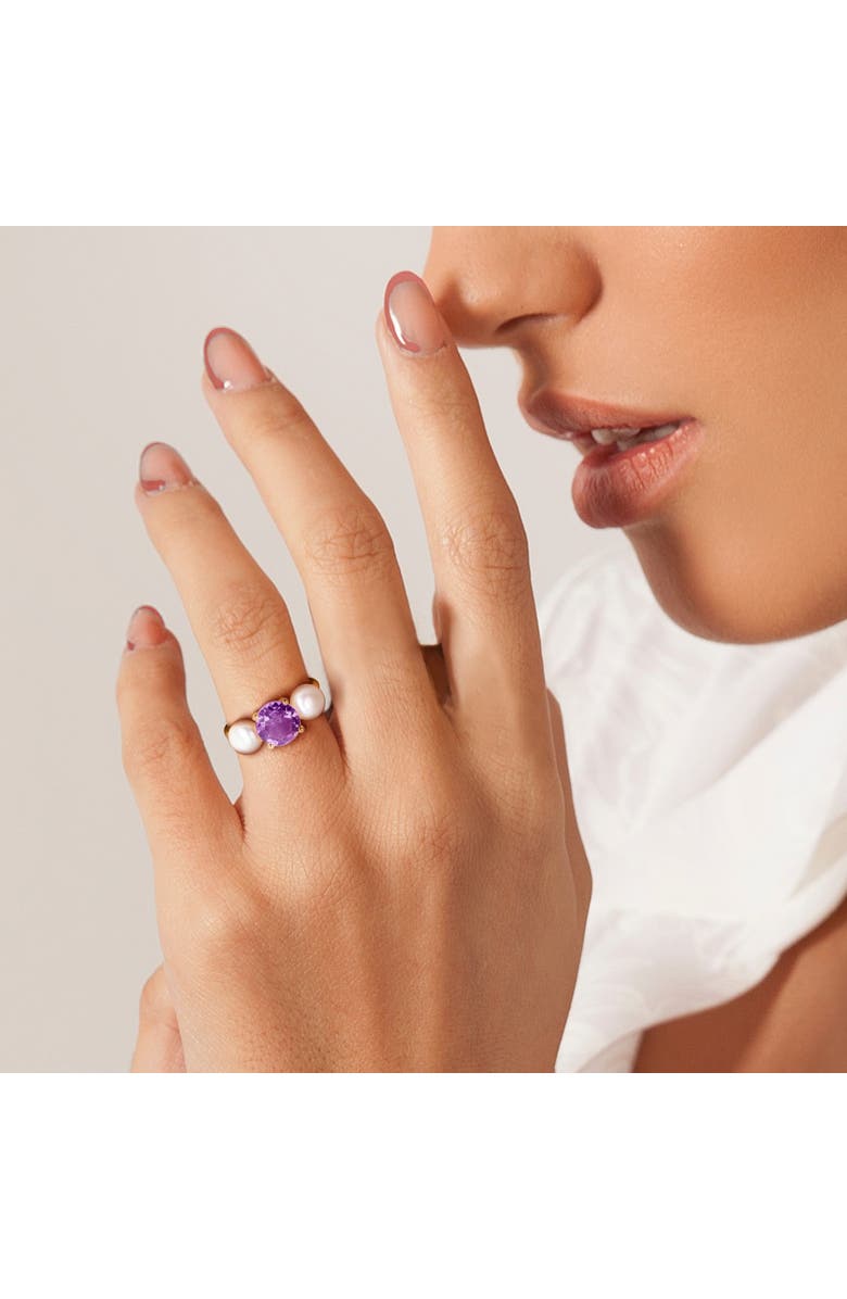 Julianna B. Cultured Pearl & Amethyst 3-Stone Ring 10k, Alternate, color, Amethyst