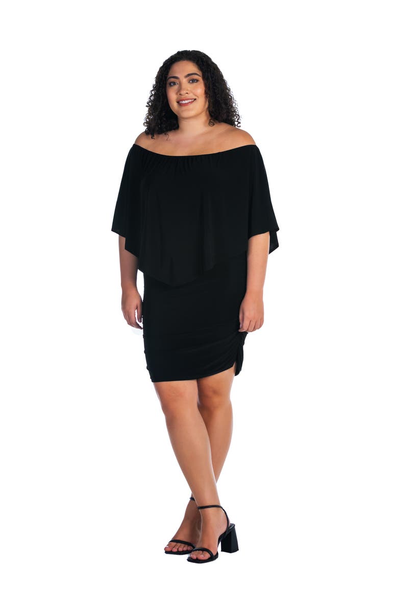 24seven Comfort Apparel Convertible Bodycon Mini Dress Ruffled Sleeve, Alternate, color, Black