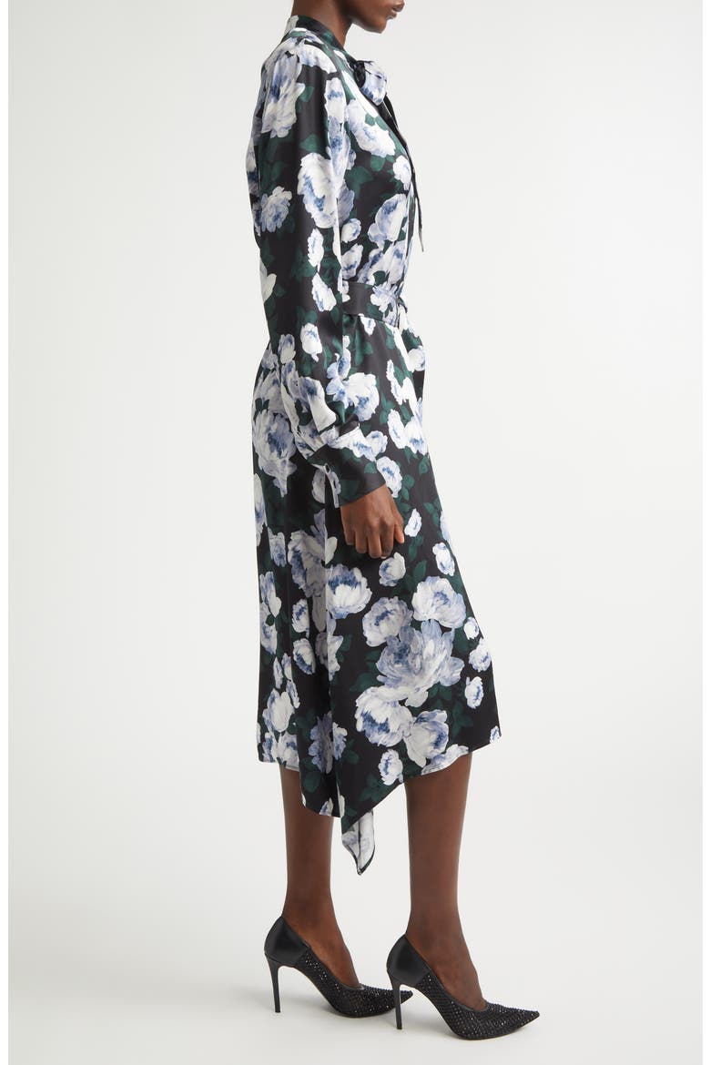 Bunch of Roses Long Sleeve Tie Neck Dress, Alternate, color, BLACK MULTI