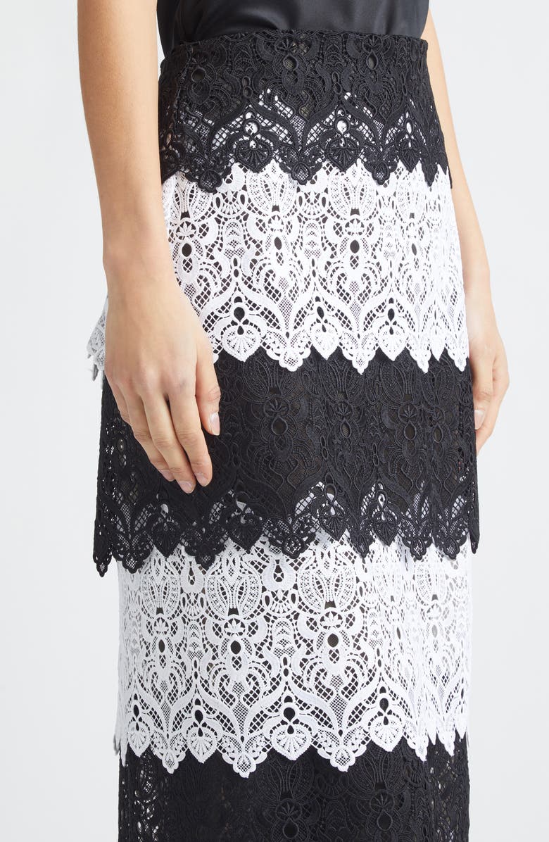Carolina Herrera Layered Lace Pencil Skirt, Alternate, color, Black/ White