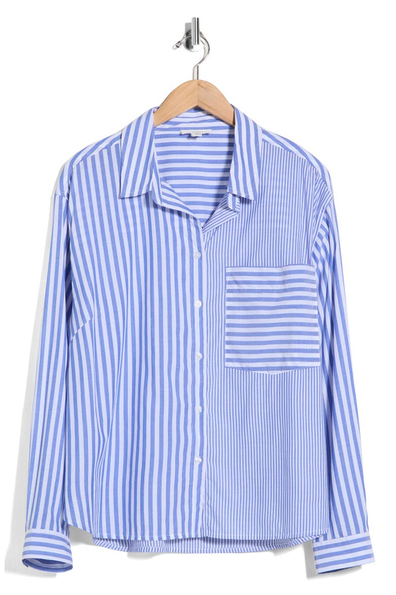 Long Sleeve Button Front Shirt, Alternate, color, LAKE STREAM