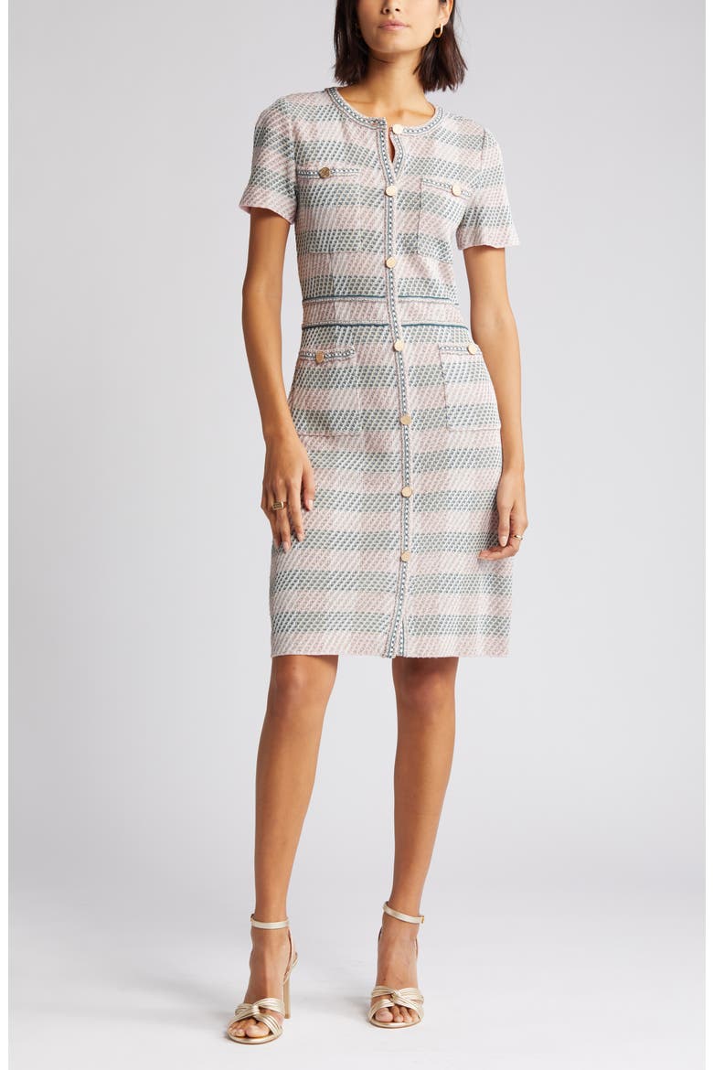 Bold Plaid Knit Sheath Dress, Alternate, color, ROSE PET/MACC/SPR/BISCOTTI/WHT