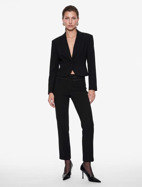 High Rise Slim Trousers With Trim