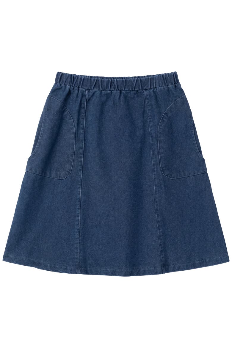 Colored Denim Elastic Waist Patch Pocket Skirt, Main, color, Light Denim