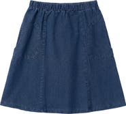So What Colored Denim Elastic Waist Patch Pocket Skirt