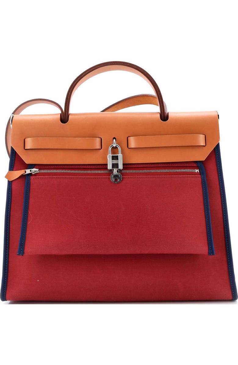 Pre-Owned Hermes Herbag Zip Leather and Toile 31, Alternate, color, Rubis