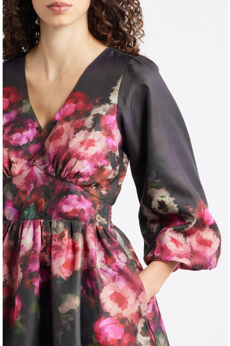 Dea Placed Floral Minidress, Alternate, color, BLACK/ FUSCHIA