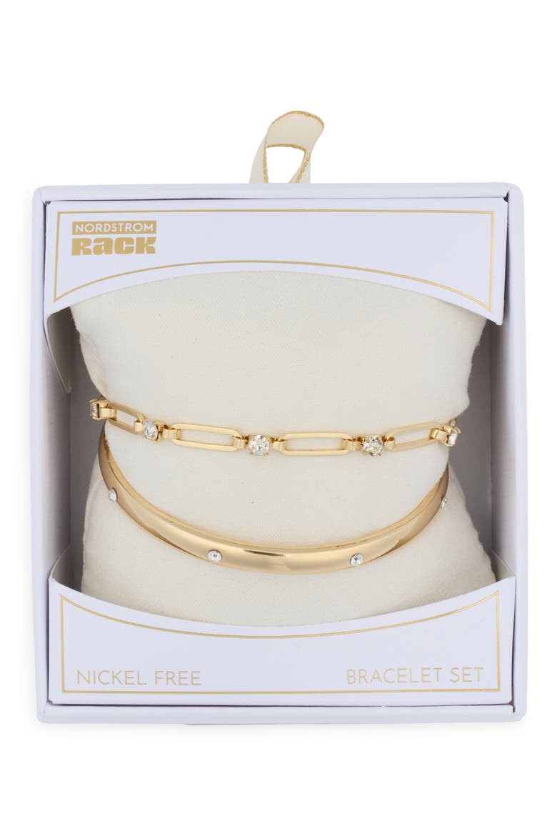 Set of 2 Cubic Zirconia Bangle Bracelets, Main, color, CLEAR- GOLD