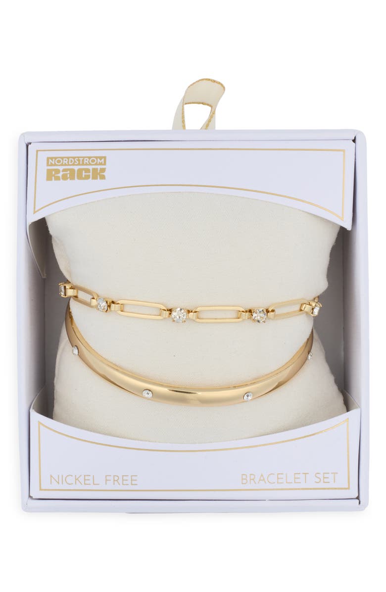 NORDSTROM RACK Set of 2 Cubic Zirconia Bangle Bracelets, Main, color, Clear- Gold