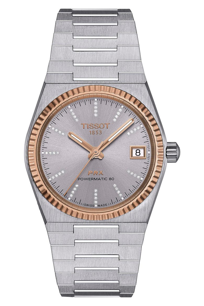 PRX Powermatic 80 Bracelet Watch, 35mm, Main, color, GREY/ ROSE GOLD