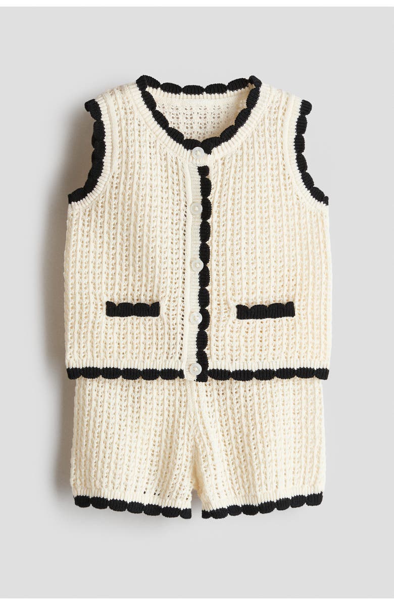 H&M 2-piece Pointelle-knit Cotton Set, Main, color, Cream