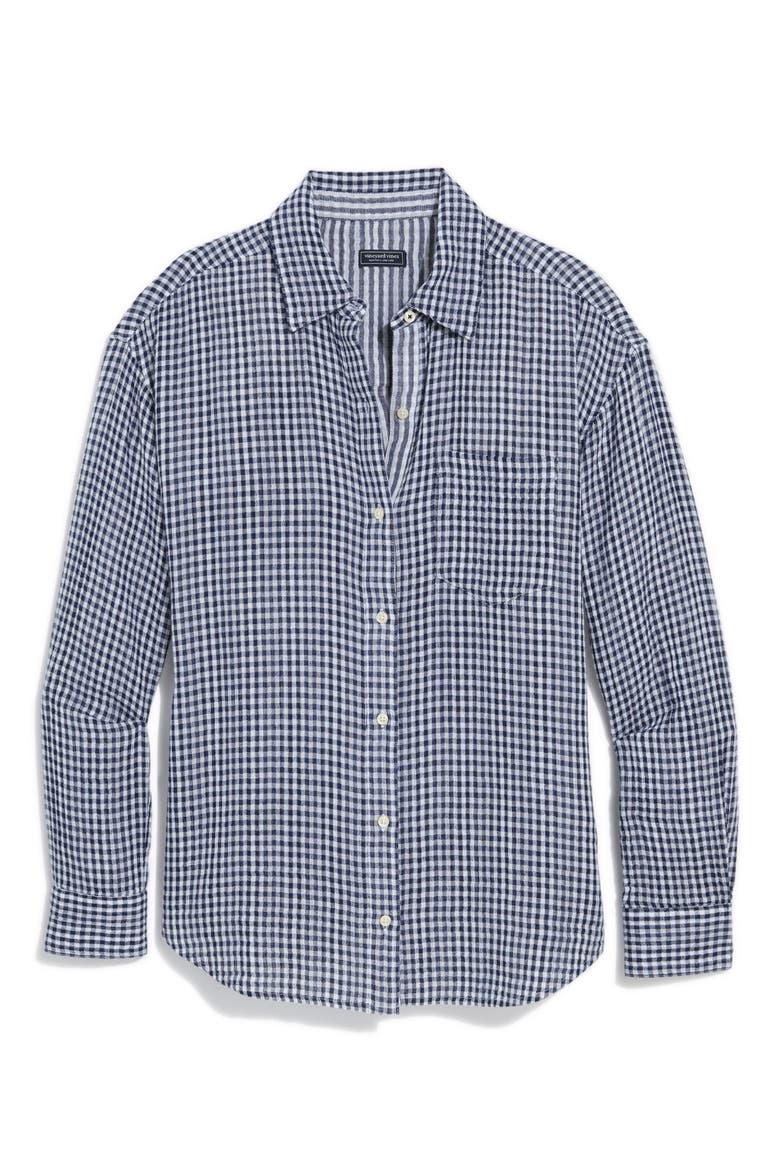Birdie Gingham Cotton Button Down Shirt, Main, color, GINGHAMNAVY/ WHITE