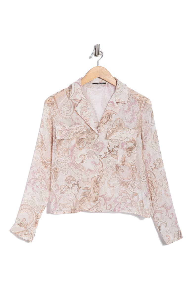 Print Long Sleeve Crop Blouse, Alternate, color, LIGHT PAISLEY PRINT