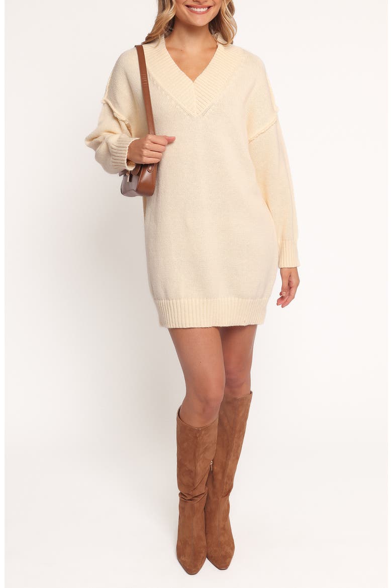 Sancia Long Sleeve Sweater Minidress, Main, color, CREAM