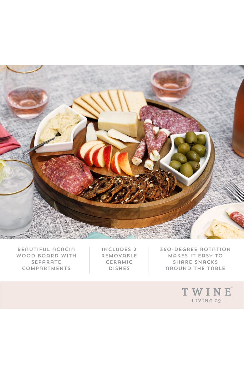 TWINE Acacia Wood Rotating Charcuterie Board with Ceramic Dishes, Alternate, color,