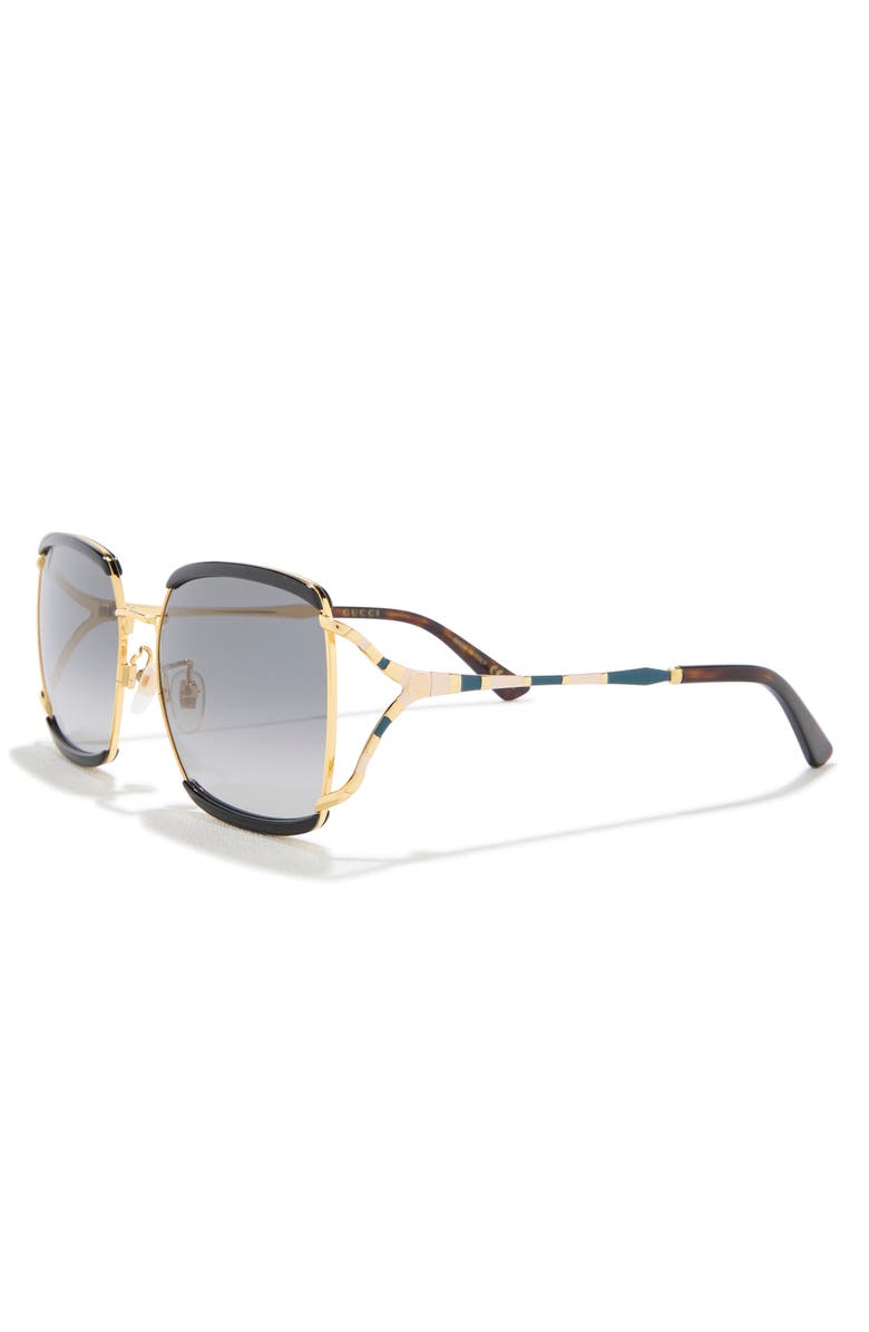 Gucci 59mm Gradient Rectangular Sunglasses, Alternate, color, Black Gold Grey