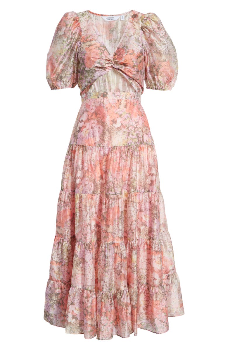 & Other Stories Floral Cutout Puff Sleeve Organza Midi Dress, Alternate, color,