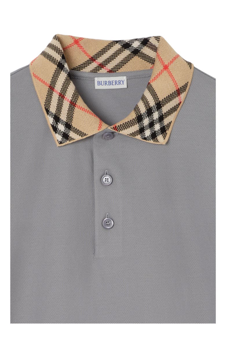 Check Collar Cotton Polo Shirt, Alternate, color, Rainy grey